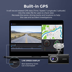 AZDOME M560 3 Channel 4K Dash Cam, 4" IPS Touchscreen Built-in eMMC 128GB , WiFi, GPS 24H Parking Mode, IR Night Vision, G-Sensor Car Dash Cam