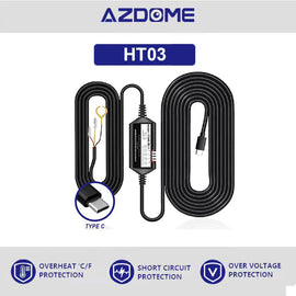 AZDOME HT03 , 3-Lead Acc Hardwire Kit Type C Port, 12ft with Fuse Kit, for Dash Camera 24H Parking Monitor Mode, Converts 12V-24V to Output 5V/2.5A Max