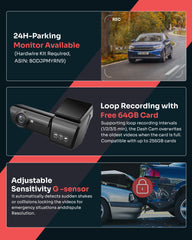 NEXIO N8 4K Dual Dash Cam, Front 4K + Rear 1080P, Built-in GPS & 5.8GHz Wi-Fi, G-Sensor, 24-Hour Parking Monitor, Wide Angle Front & Rear, Supports Up to 256GB