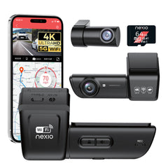 NEXIO N8 4K Dual Dash Cam, Front 4K + Rear 1080P, Built-in GPS & 5.8GHz Wi-Fi, G-Sensor, 24-Hour Parking Monitor, Wide Angle Front & Rear, Supports Up to 256GB