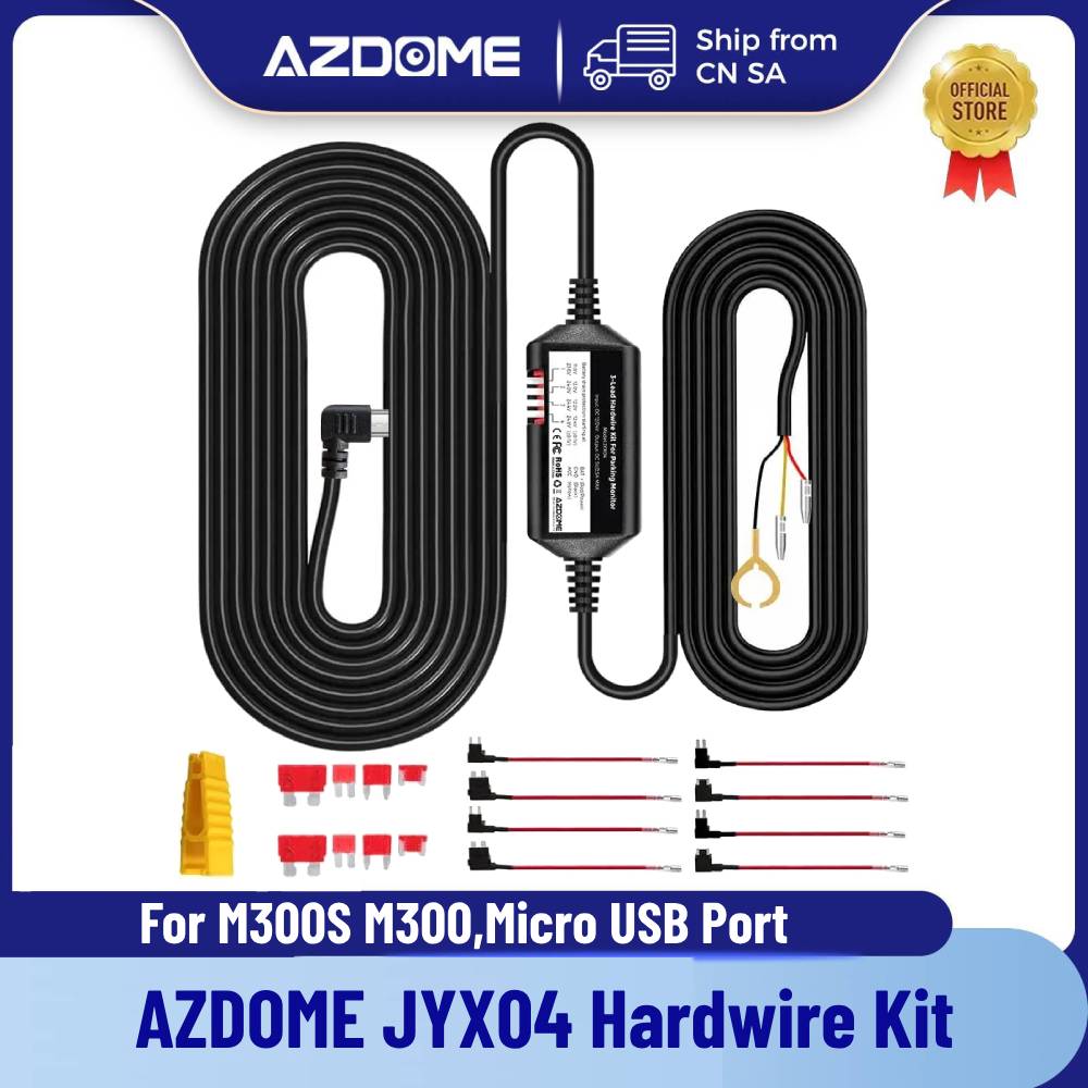 AZDOME JYX04 Car DVR HardWire Kit For M300S M300 Low Vol Protection Micro USB Port ACC Power Cable 12V-24V in 5V3A Out