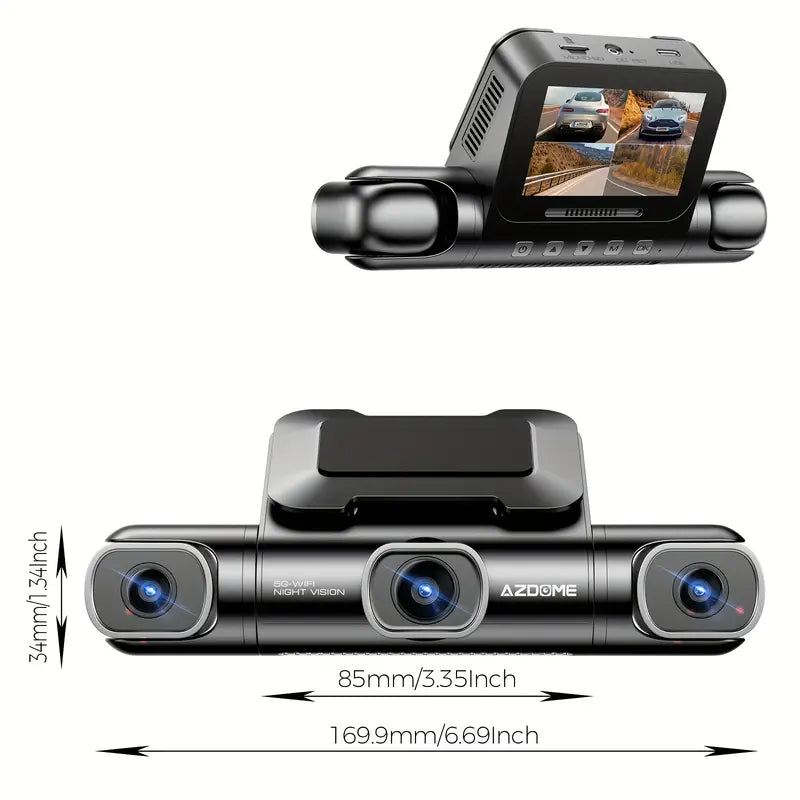 كاميرا داش AZDOME 360°، 4 قنوات، 4 عدسات قابلة للتعديل، 128GB eMMC، دقة 2K+1080P*3، WiFi 5G، رؤية ليلية بالأشعة تحت الحمراء، وضع انتظار السيارات، موديل M660.