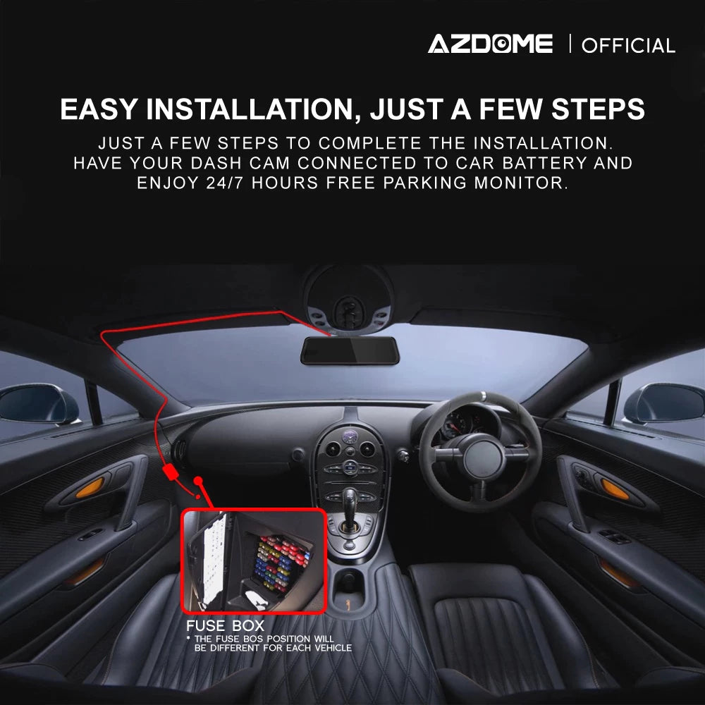 AZDOME HT03 , 3-Lead Acc Hardwire Kit Type C Port, 12ft with Fuse Kit, for Dash Camera 24H Parking Monitor Mode, Converts 12V-24V to Output 5V/2.5A Max