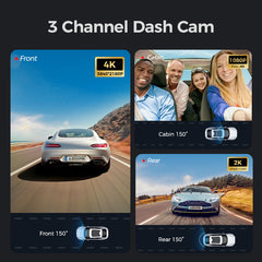 AZDOME M550 MAX 3 Channel Dash Cam, Front Inside Rear Three Way Car Dash Camera, 4K+1080P Dual Channel With GPS WiFi IR Night Vision