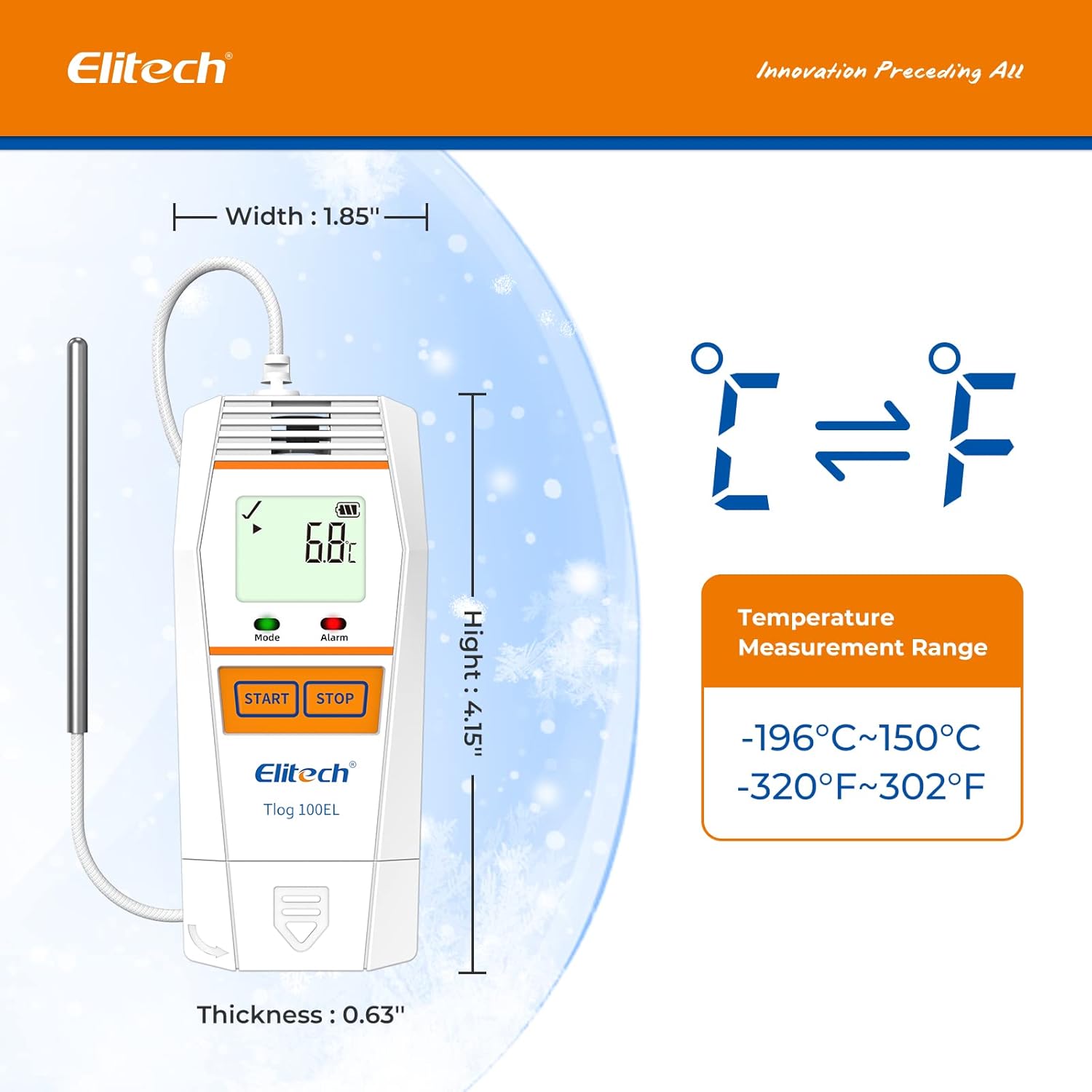 Elitech Tlog 100EL Ultra Low Data Logger Temperature Recorder Cold Chain Dry Ice PDF Report USB Port 32000 Points
