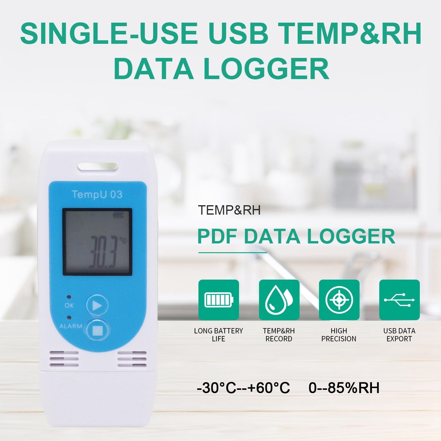 TZ-TempU03  Tzone Digital Temperature Humidity Data Logger USB Reusable Temp Recorder with PDF&CSV Reports, Thermometer Recording Humidity Logger with Probe for Freezer Food Storage Cold Chain 34560 Points