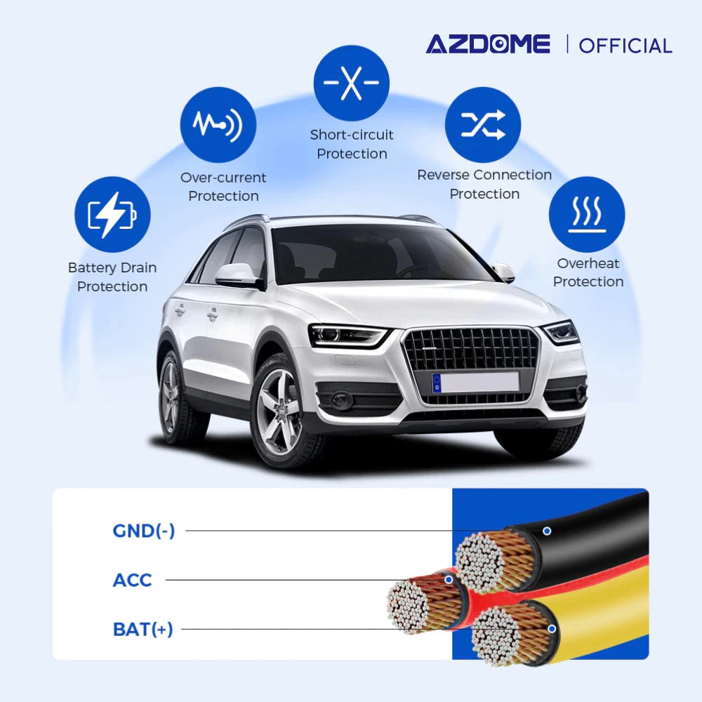 AZDOME HT03 , 3-Lead Acc Hardwire Kit Type C Port, 12ft with Fuse Kit, for Dash Camera 24H Parking Monitor Mode, Converts 12V-24V to Output 5V/2.5A Max