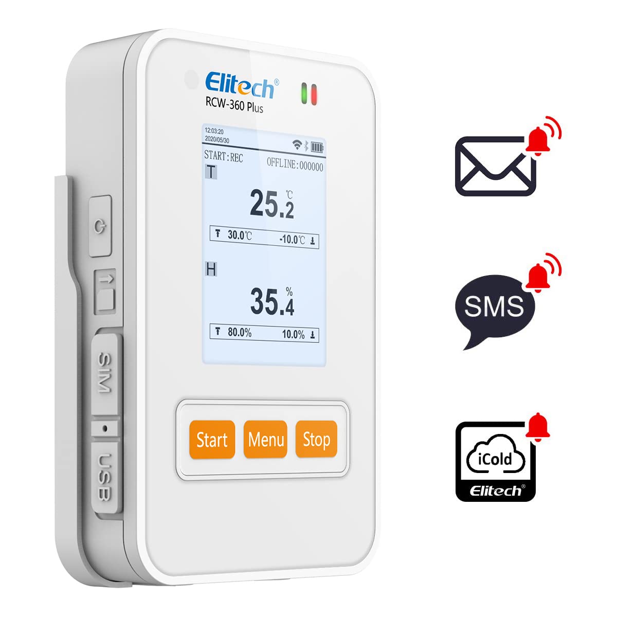 Elitech Wireless Digital Data Logger Remote Real-Time Temperature Humidity Monitor SIM Card Cloud Data Storage Internal T&H Probe WiFi Communication, RCW-360PW-TH (-4~140℉) Visit the Elitech Store