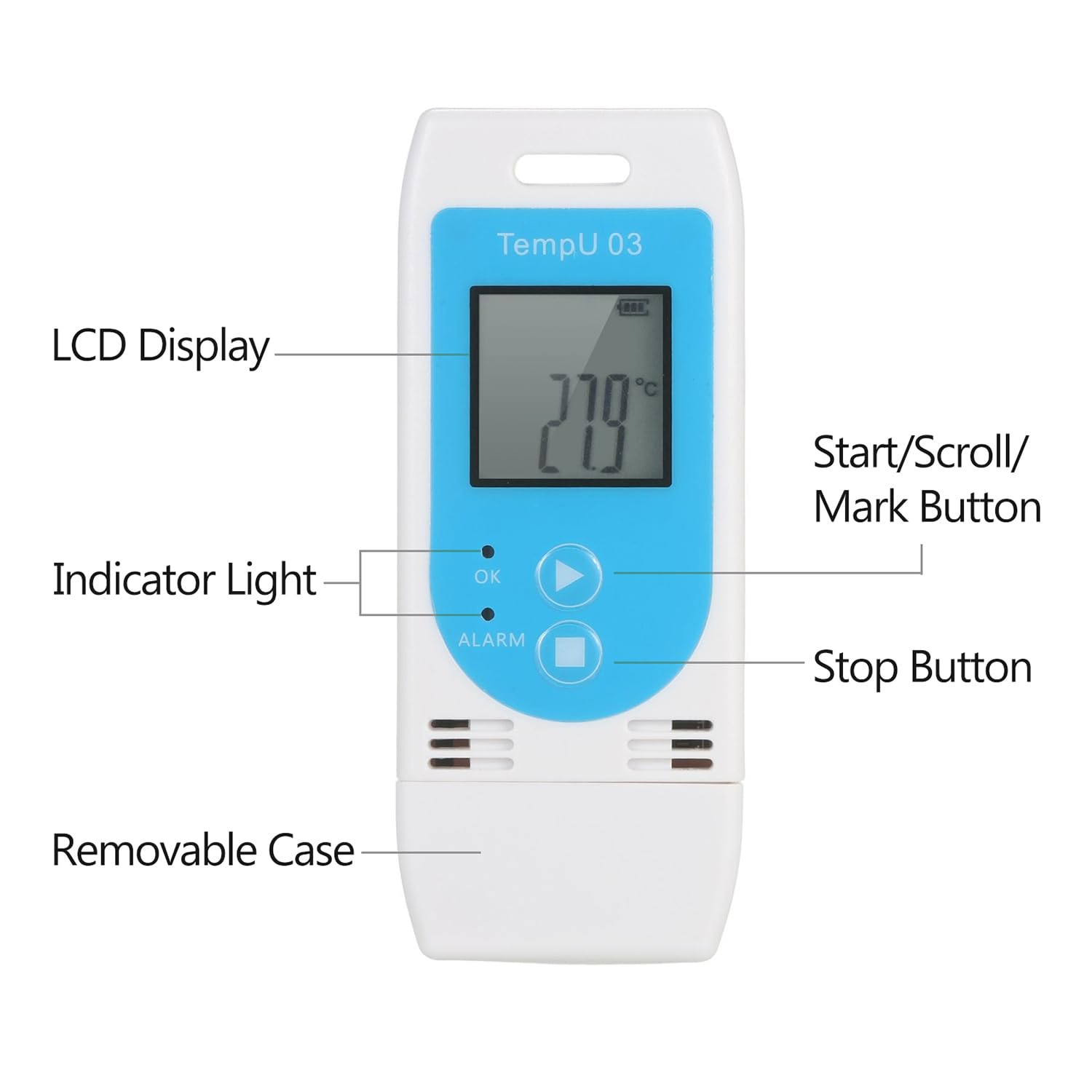 TZ-TempU03  Tzone Digital Temperature Humidity Data Logger USB Reusable Temp Recorder with PDF&CSV Reports, Thermometer Recording Humidity Logger with Probe for Freezer Food Storage Cold Chain 34560 Points