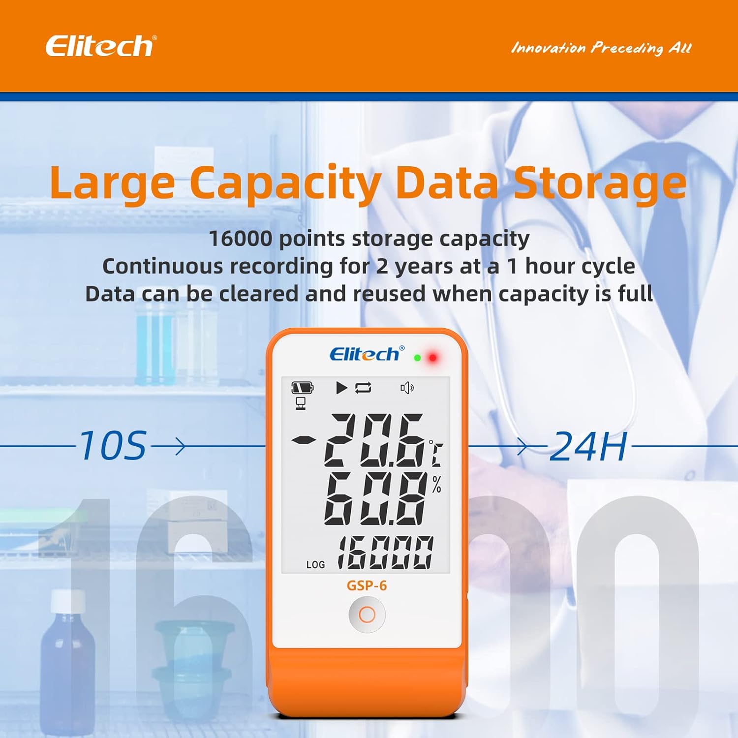 Elitech GSP-6 Pro Digital Temperature And Humidity Data Logger Detachable Dual Probes -40℉ To 158℉