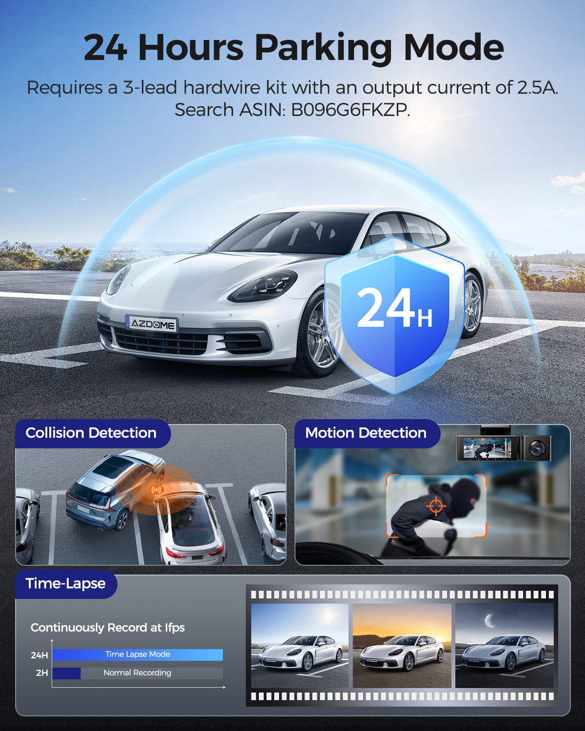 AZDOME M550 MAX 3 Channel Dash Cam, Front Inside Rear Three Way Car Dash Camera, 4K+1080P Dual Channel With GPS WiFi IR Night Vision