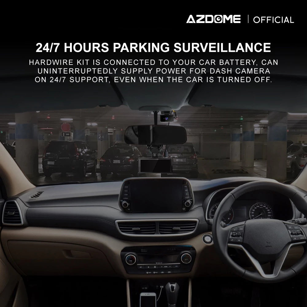 AZDOME HT03 , 3-Lead Acc Hardwire Kit Type C Port, 12ft with Fuse Kit, for Dash Camera 24H Parking Monitor Mode, Converts 12V-24V to Output 5V/2.5A Max