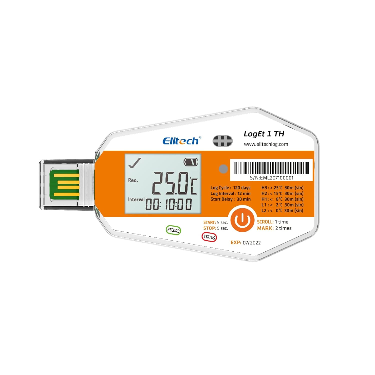 Elitech LogEt-1 -TH Single Use, Vaccine and Pharmaceutical Data Logger, Disposable Temperature Recorder for Vaccine