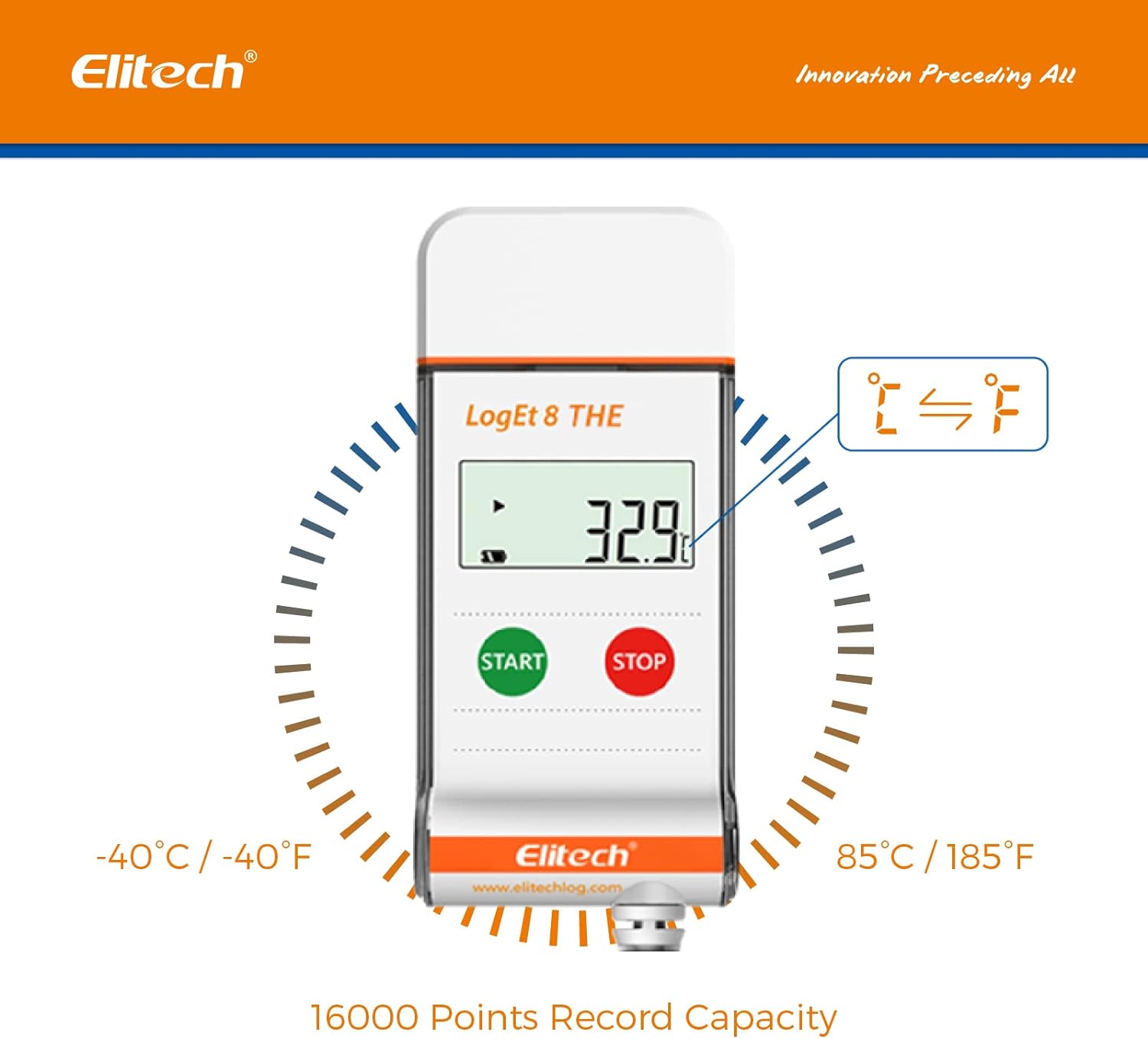 Elitech LogEt 8 THE Temperature and Humidity Data Logger Reusable PDF Report USB Port External Sensor 16000 Points