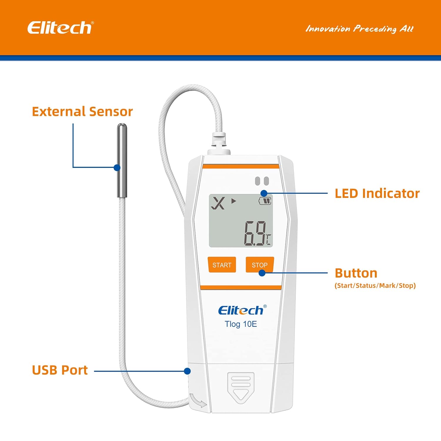 Elitech Tlog 10E Digital Temperature Data Logger Reusable Temperature Recorder PDF Report USB Port 32000 Points