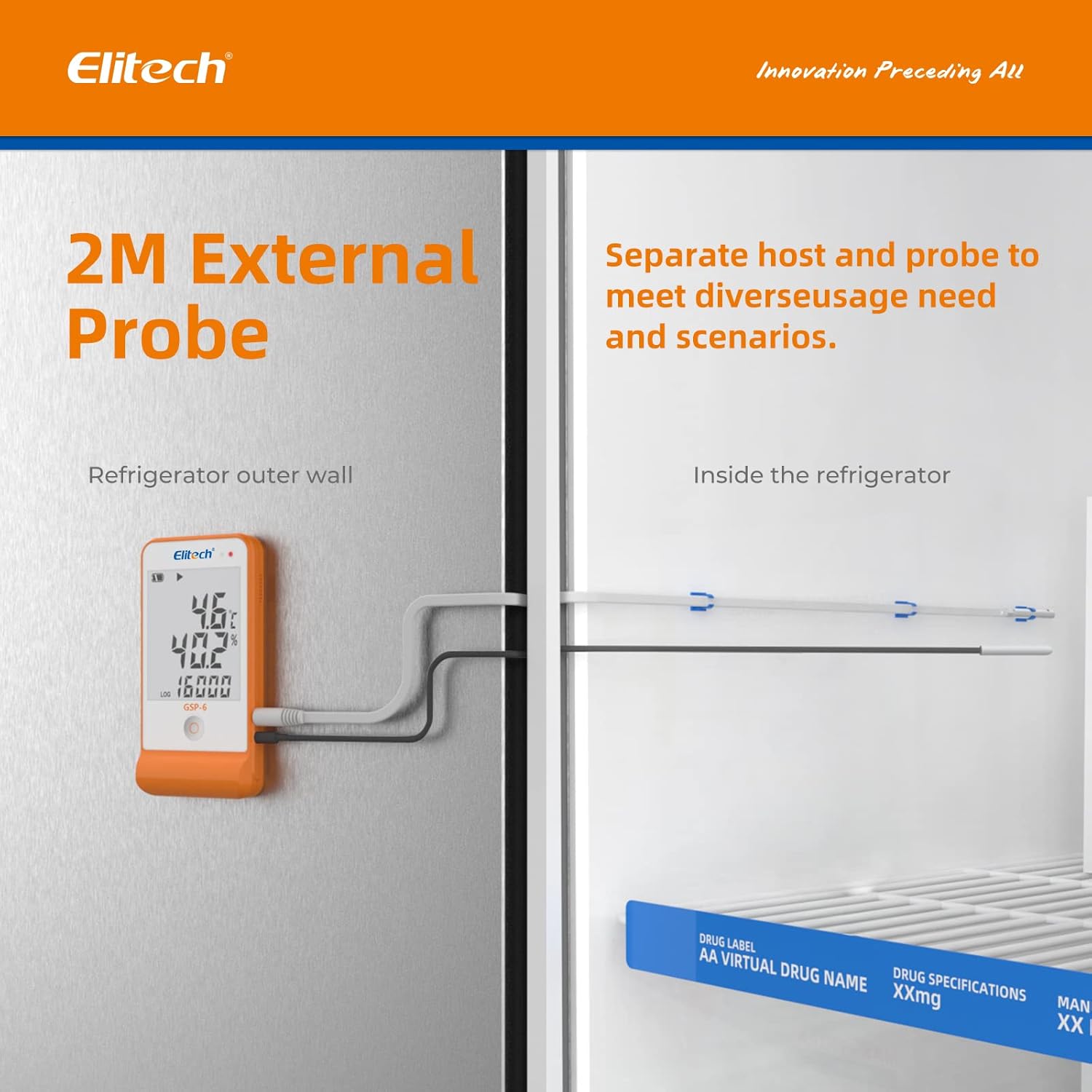 Elitech GSP-6 Pro Digital Temperature And Humidity Data Logger Detachable Dual Probes -40℉ To 158℉