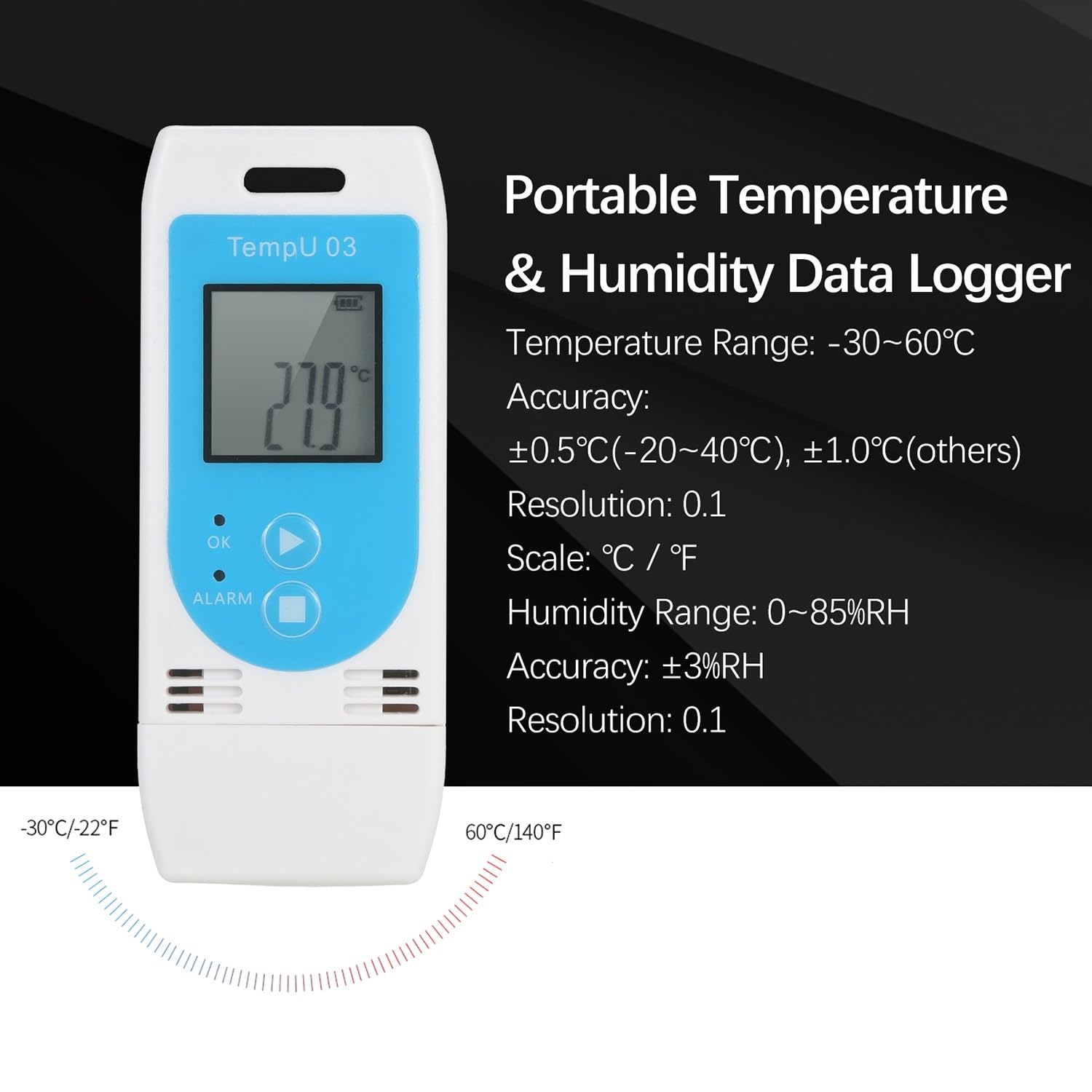 TZ-TempU03  Tzone Digital Temperature Humidity Data Logger USB Reusable Temp Recorder with PDF&CSV Reports, Thermometer Recording Humidity Logger with Probe for Freezer Food Storage Cold Chain 34560 Points