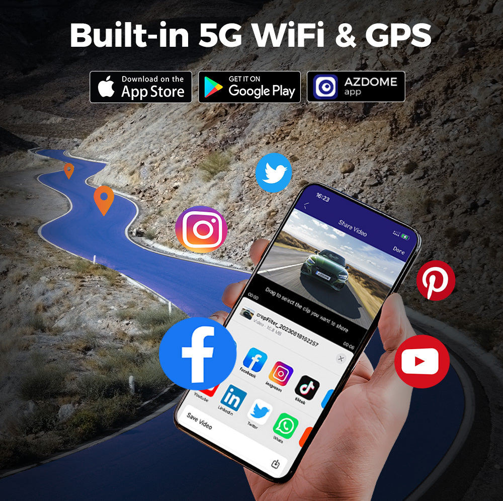 كاميرا داش AZDOME 360°، 4 قنوات، 4 عدسات قابلة للتعديل، 128GB eMMC، دقة 2K+1080P*3، WiFi 5G، رؤية ليلية بالأشعة تحت الحمراء، وضع انتظار السيارات، موديل M660.