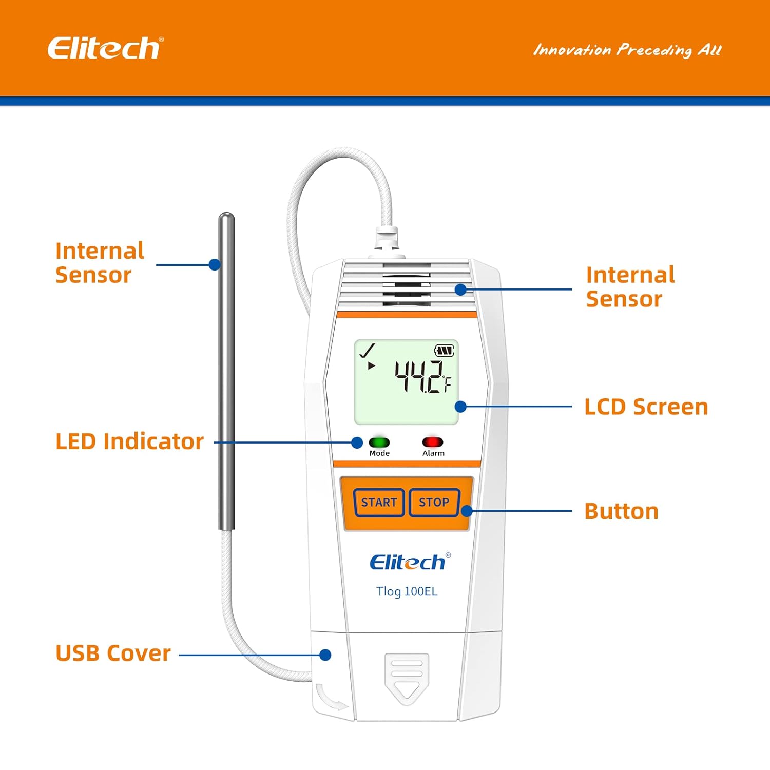 Elitech Tlog 100EL Ultra Low Data Logger Temperature Recorder Cold Chain Dry Ice PDF Report USB Port 32000 Points