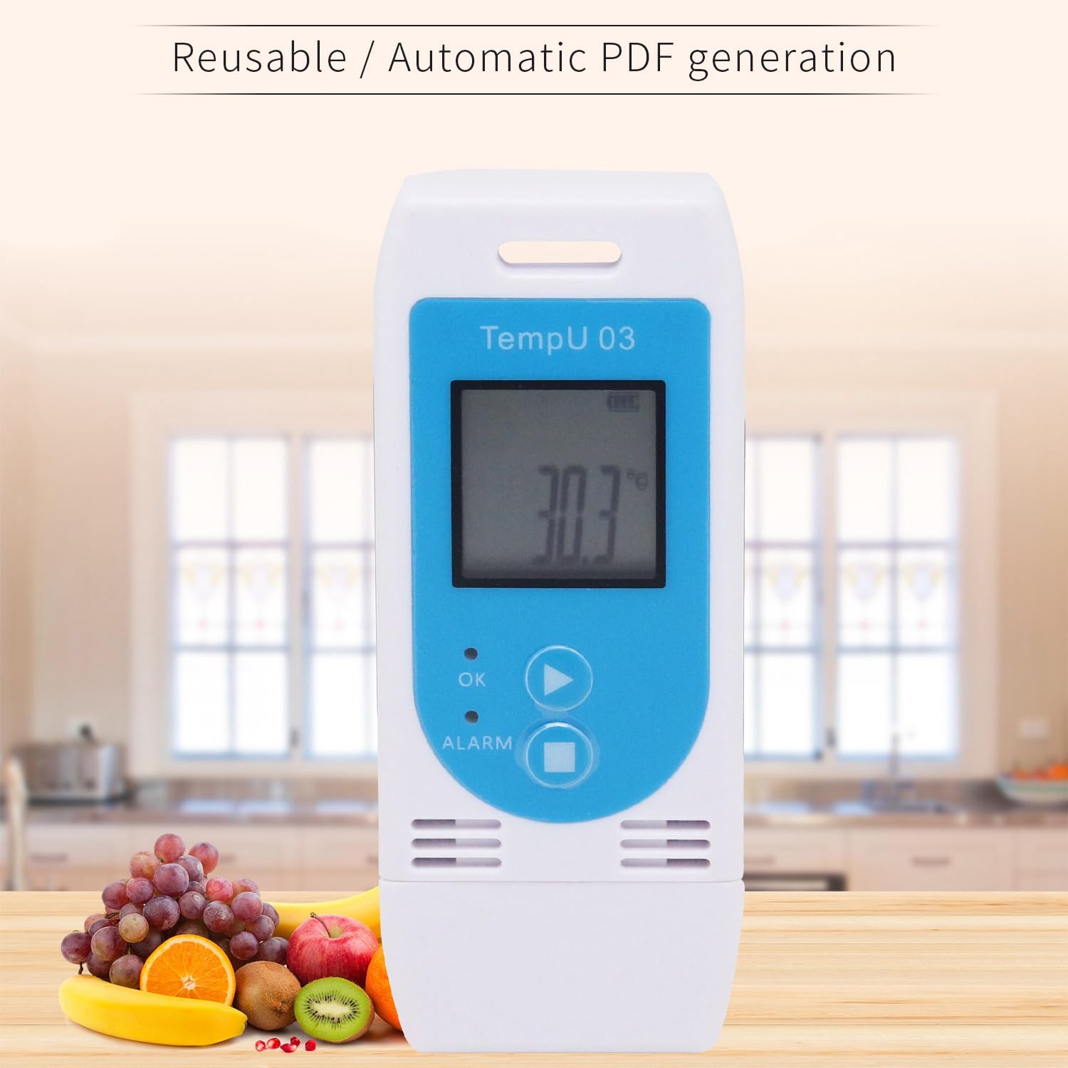 TZ-TempU03  Tzone Digital Temperature Humidity Data Logger USB Reusable Temp Recorder with PDF&CSV Reports, Thermometer Recording Humidity Logger with Probe for Freezer Food Storage Cold Chain 34560 Points