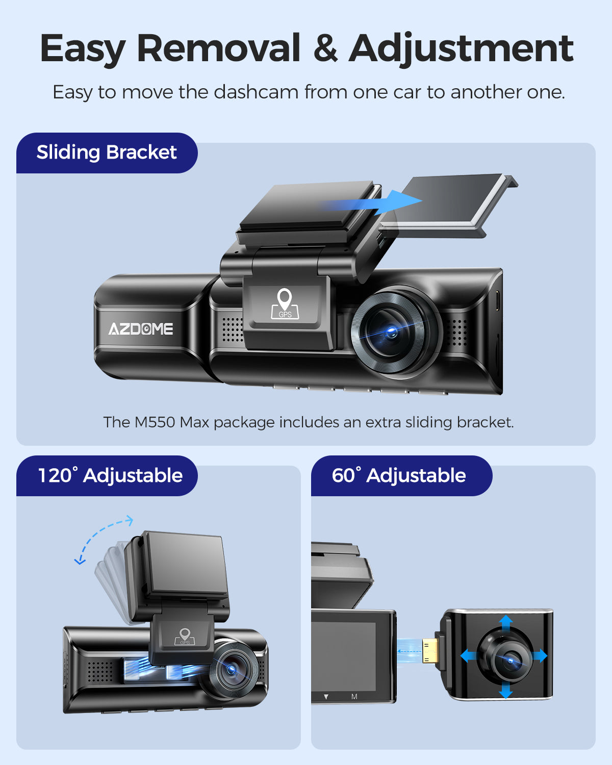 AZDOME M550 MAX 3 Channel Dash Cam, Front Inside Rear Three Way Car Dash Camera, 4K+1080P Dual Channel With GPS WiFi IR Night Vision