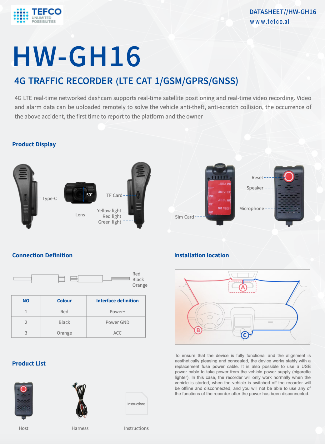 1Ch 4G LTE Dashcam (LTE CAT 1/GSM/GPRS/GNSS)