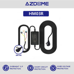 AZDOME HM03R Car DVR HardWire Kit For M550/AR09 Low Vol Protection Mini USB Port 12V-24V in 5V3A Out