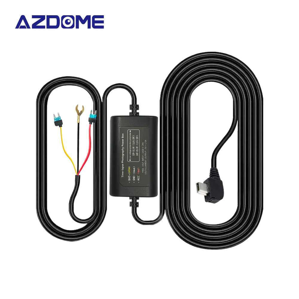 AZDOME HM03R Car DVR HardWire Kit For M550/AR09 Low Vol Protection Mini USB Port 12V-24V in 5V3A Out