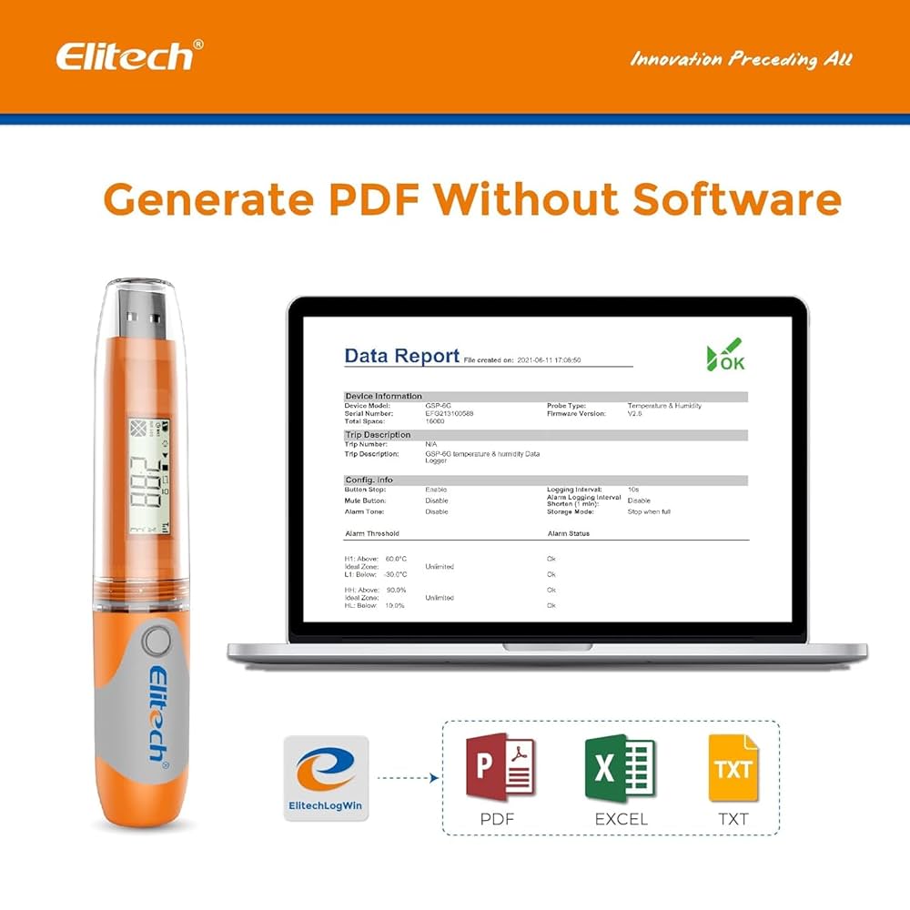 Elitech RC-51H USB Temperature And Humidity Data Logger Pen-Styled Auto PDF 32000 Points