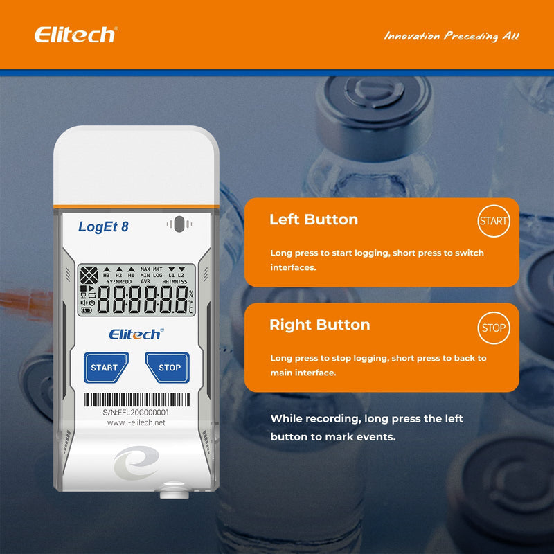 Elitech LogEt 8 THE Temperature and Humidity Data Logger Reusable PDF Report USB Port External Sensor 16000 Points