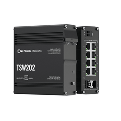 Teltonika TSW202 8 Ports Industrial L2+ Managed PoE Switch, 2 SFP Uplinks, Supports ProfiNET, EtherNet/IP, MRP, for Industrial Automation, IP Surveillance, and Networking