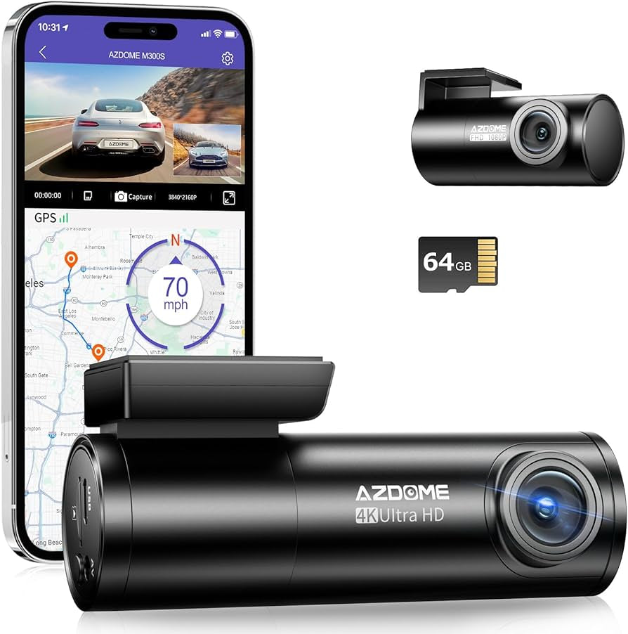 AZDOME M300S Car Recorders 4K+1080P Rear Camera 800MP Lens GPS Wifi Car DVR Voice Control Dash Cam Night Vision