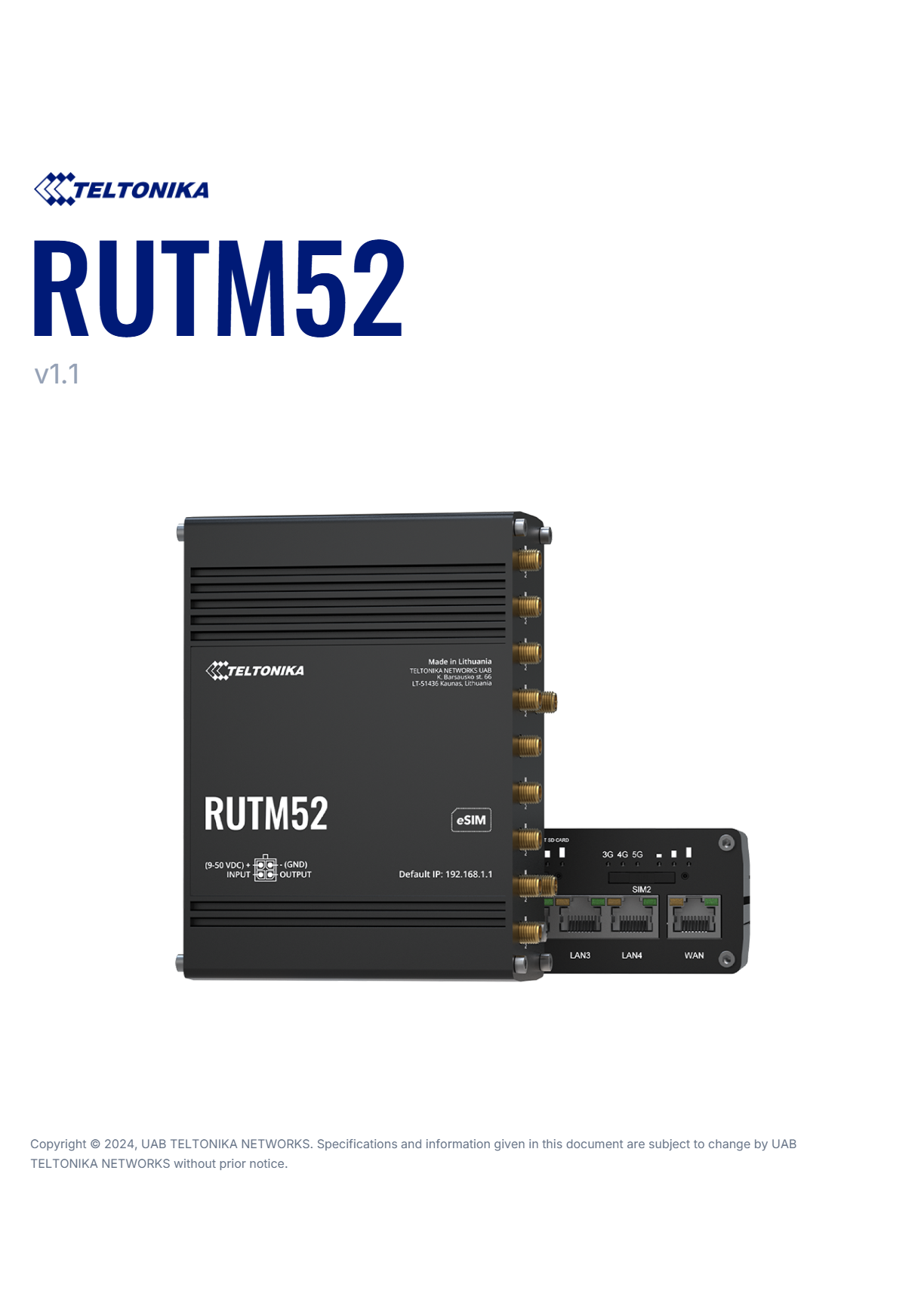 RUTM52 - Teltonika Dual 5G Modem Router eSIM support, High Performance for SMART Cities and Industrial Automation