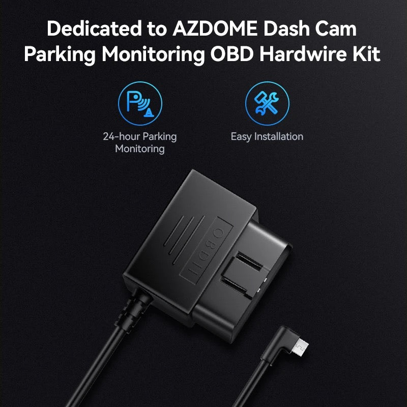 AZDOME 24Hour OBD03 Mini USB Ports 5V 2.5A Car Charge Cable OBD Hardwire Kit Cord 3.5M For Dash Cam Camcorder Vehicle DVR