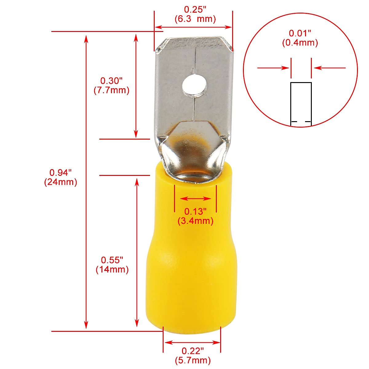 Electrical wire Crimp Terminal Connector 6.3mm 12-10 Male insulated 100Pcs