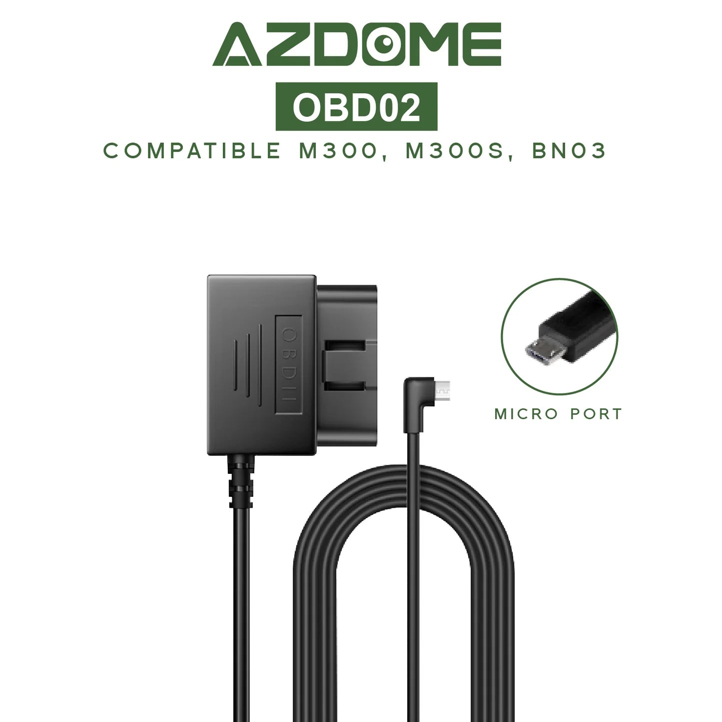 AZDOME 24Hour OBD03 Mini USB Ports 5V 2.5A Car Charge Cable OBD Hardwire Kit Cord 3.5M For Dash Cam Camcorder Vehicle DVR