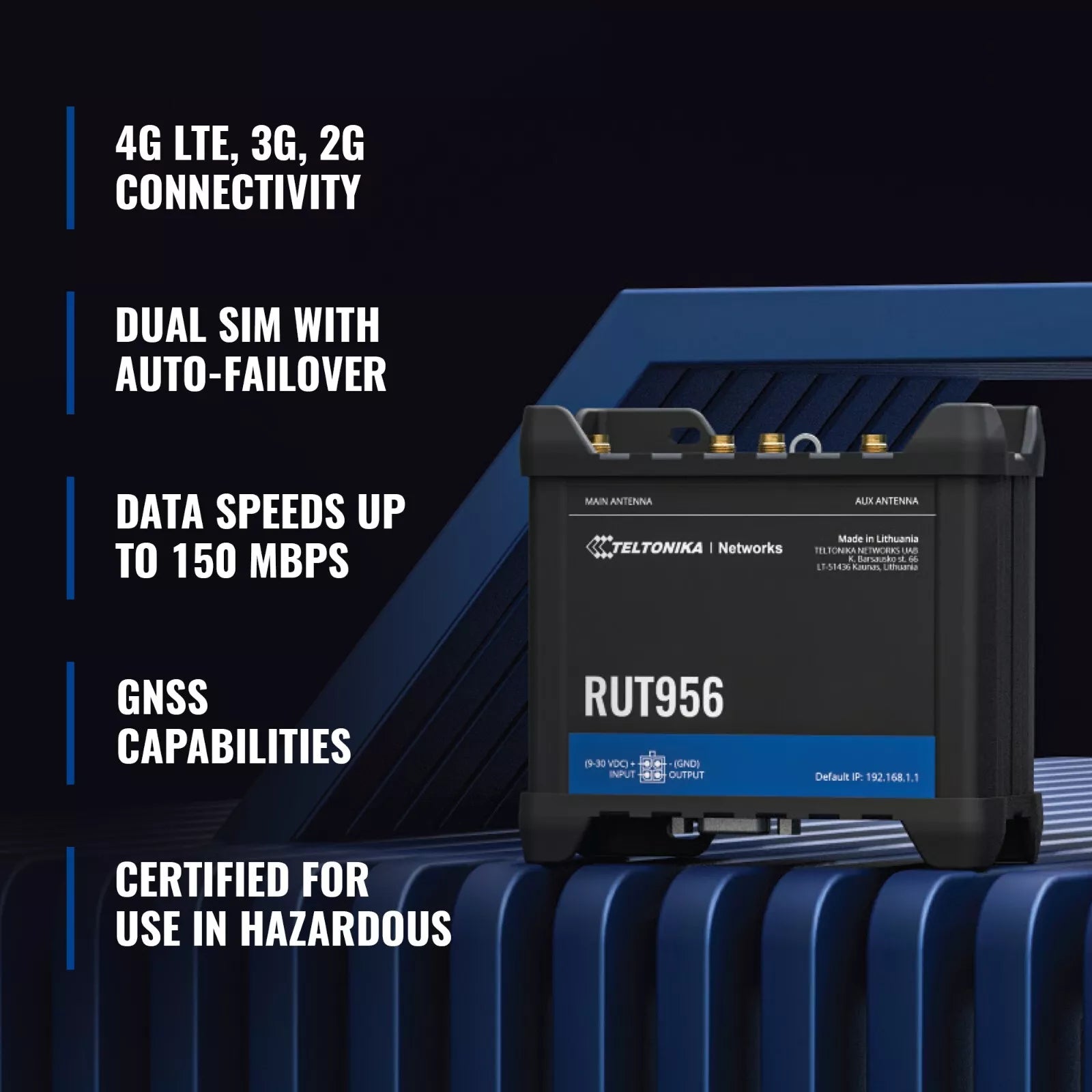 Teltonika RUT956 LTE Wifi Cellular Router - 4G LTE (CAT 4) TELRUT956A00A00