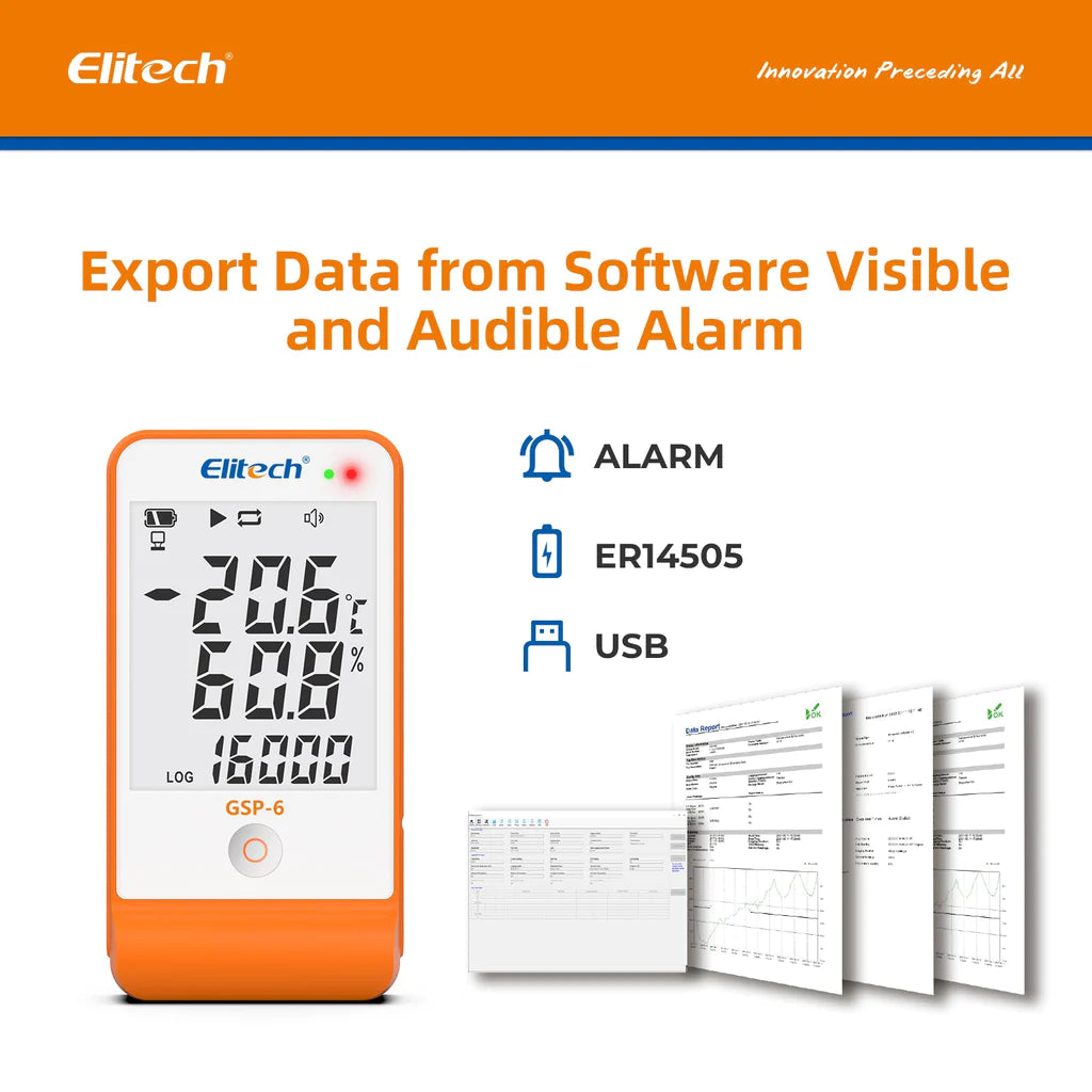 Elitech GSP-6 Digital Temperature And Humidity Data Logger Detachable Dual Probes -40℉ To 158℉