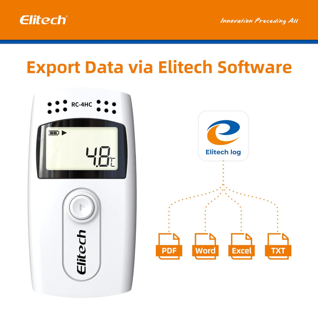 Elitech RC-4HC Digital Temperature And Humidity Data Logger Temp Recorder With External Sensors Audio Alarm