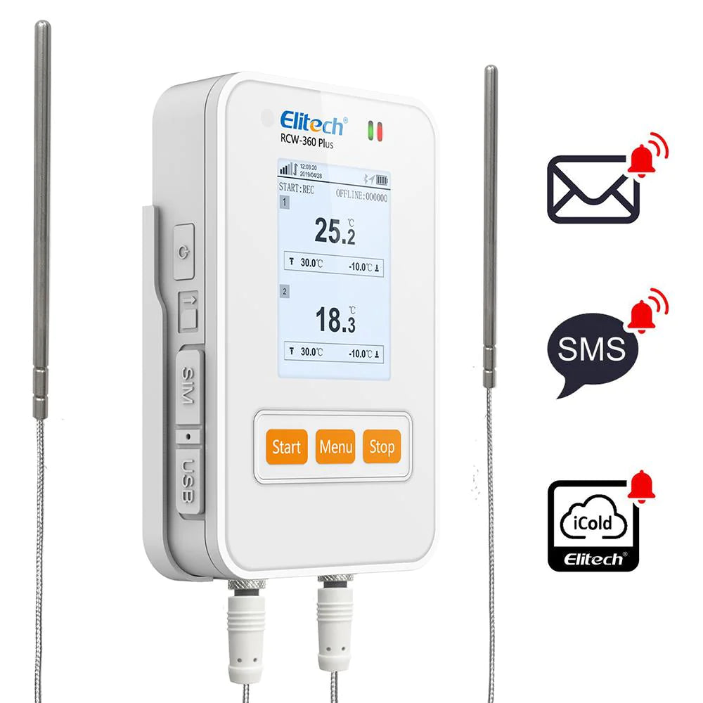 Elitech Wireless Digital Data Logger Remote Real-Time Temperature Humidity Monitor SIM Card Cloud Data Storage Dual External Buffered Probe 4G Communication, RCW-360P-GLE (-40~176℉)