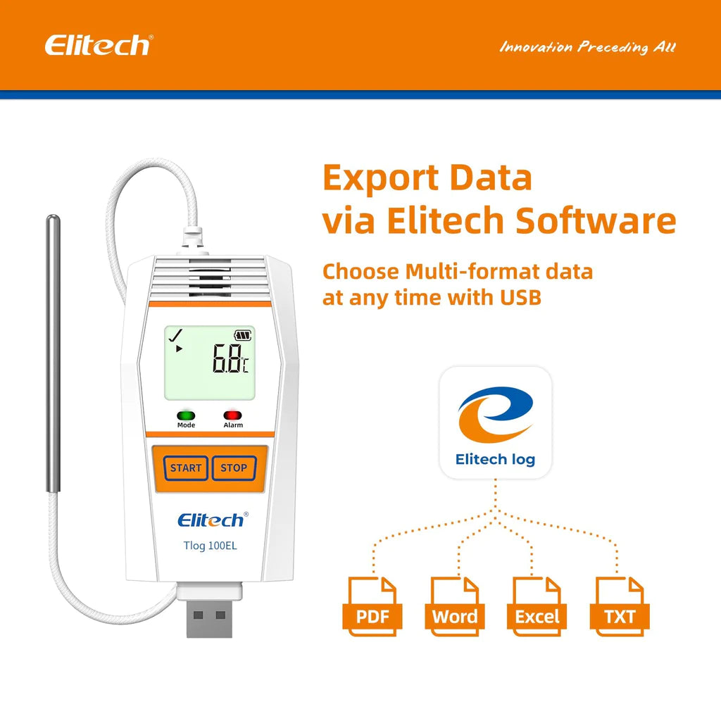 Elitech Tlog 100EL Ultra Low Data Logger Temperature Recorder Cold Chain Dry Ice PDF Report USB Port 32000 Points