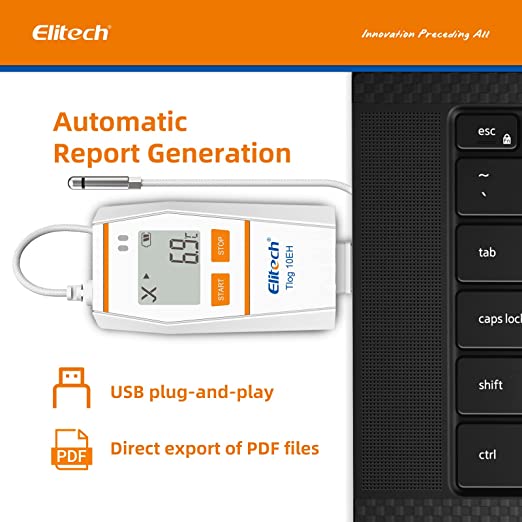 Elitech Tlog 10EH Digital Temperature Data Logger Reusable Temperature Recorder PDF Report USB Port 32000 Points With External Temperature & Humidity Probe