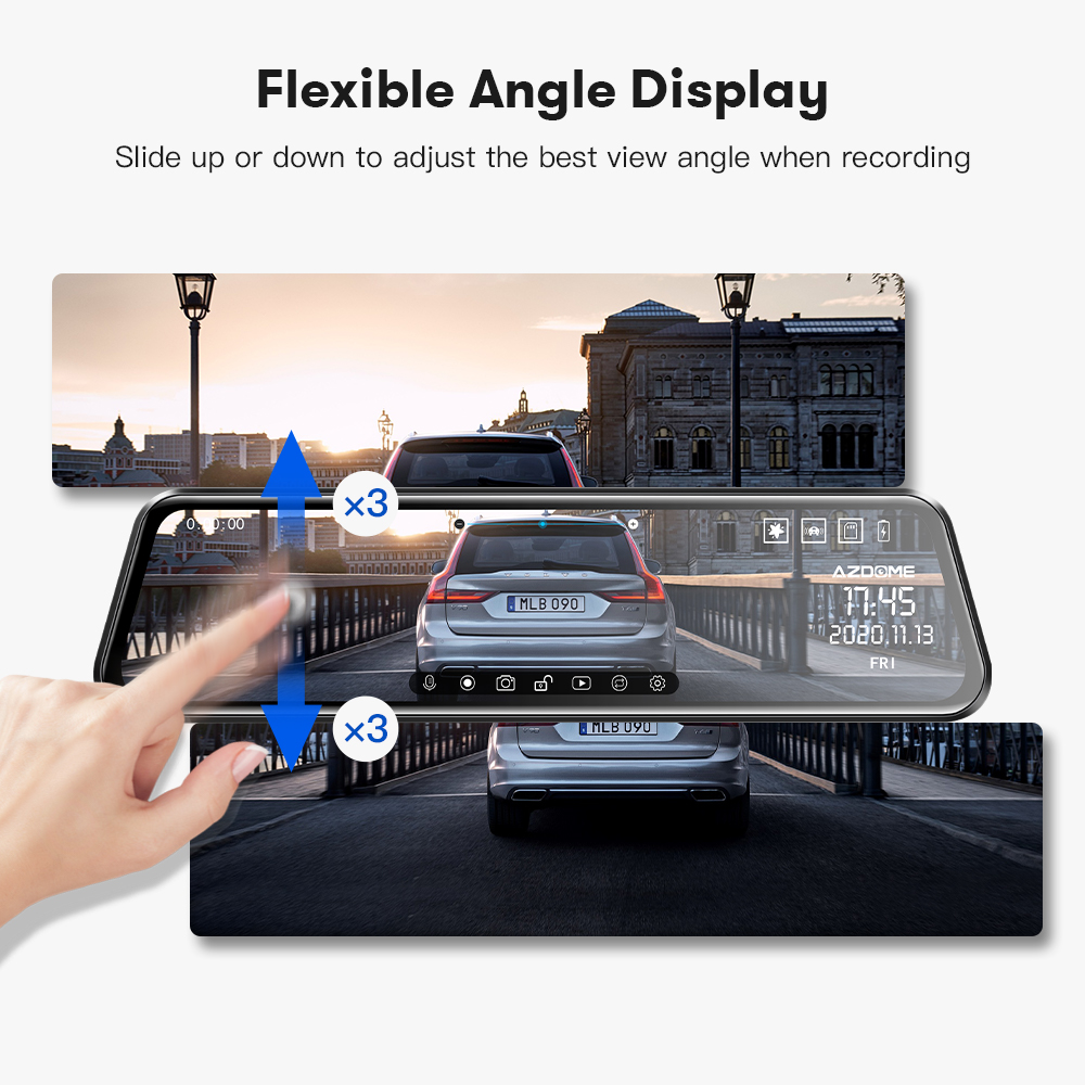 AZDOME AR09 QuadHD 2CH 2K+1080P Full Mirror Wifi Touch , GPS, G-Sensor, Loop Recording dashcam