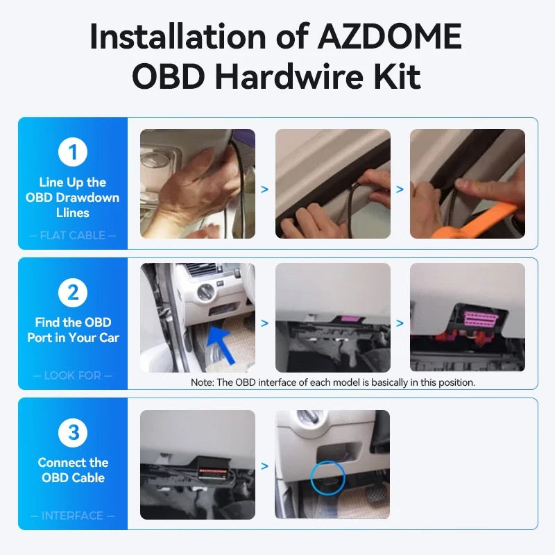 AZDOME 24Hour OBD03 Mini USB Ports 5V 2.5A Car Charge Cable OBD Hardwire Kit Cord 3.5M For Dash Cam Camcorder Vehicle DVR