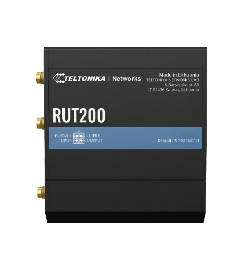 Teltonika RUT200 Industrial Cellular Router, 4G/LTE (Cat 4), 3G, 2G / 802.11n Wi-Fi Connectivity, up to 150 Mbps Speed 2 x Ethernet Ports, I/O Digital Input/Output, RMS Compatible, Black | RUT200