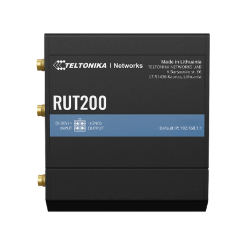 Teltonika RUT200 Industrial Cellular Router, 4G/LTE (Cat 4), 3G, 2G / 802.11n Wi-Fi Connectivity, up to 150 Mbps Speed 2 x Ethernet Ports, I/O Digital Input/Output, RMS Compatible, Black | RUT200