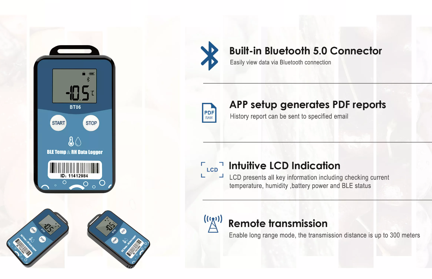 Bluetooth 5.0 real-time temperature , Temp and RH data logger