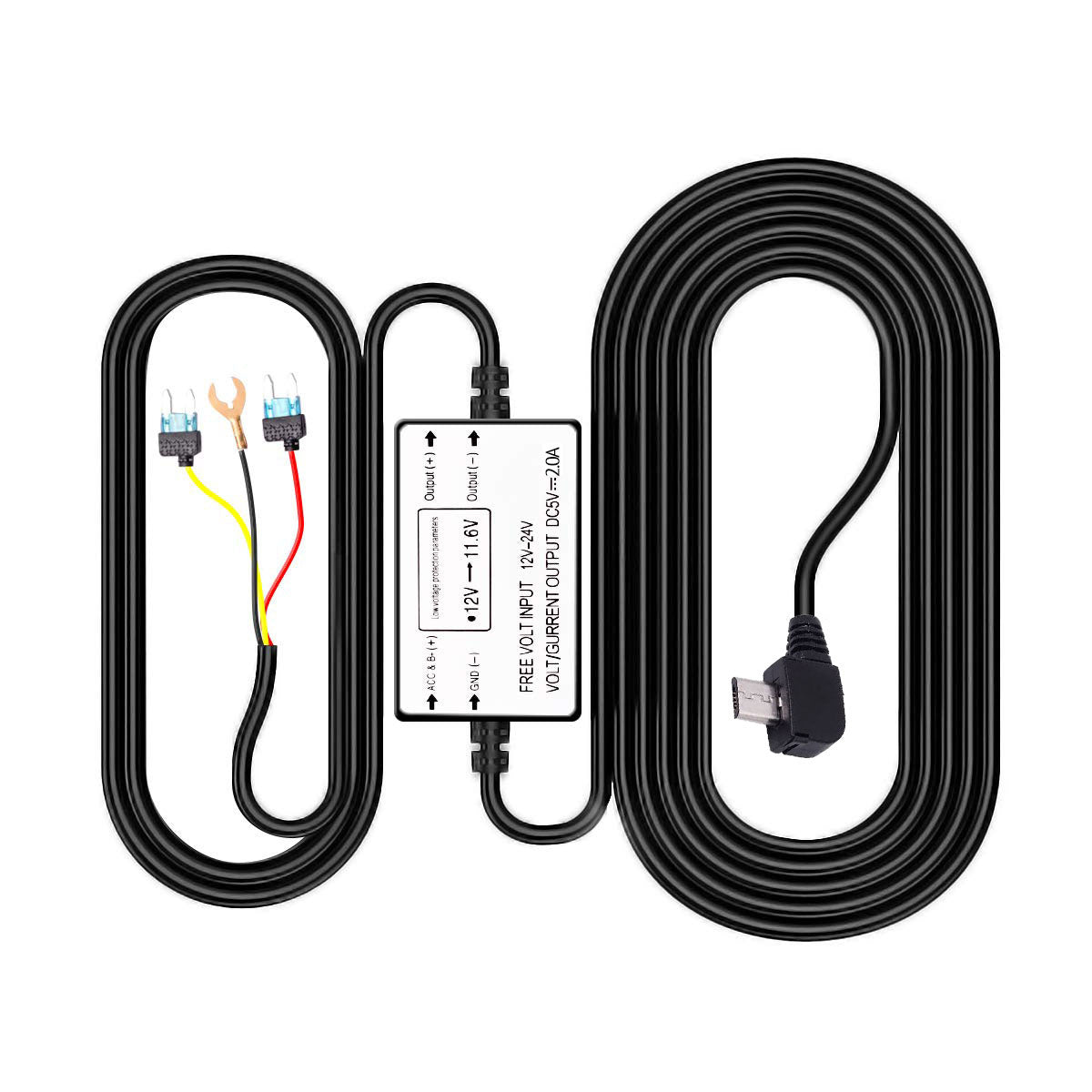 AZDOME HW03L Car DVR HardWire Kit For M300/M300S Low Vol Protection Micro USB Port 12V-24V in 5V3A Out
