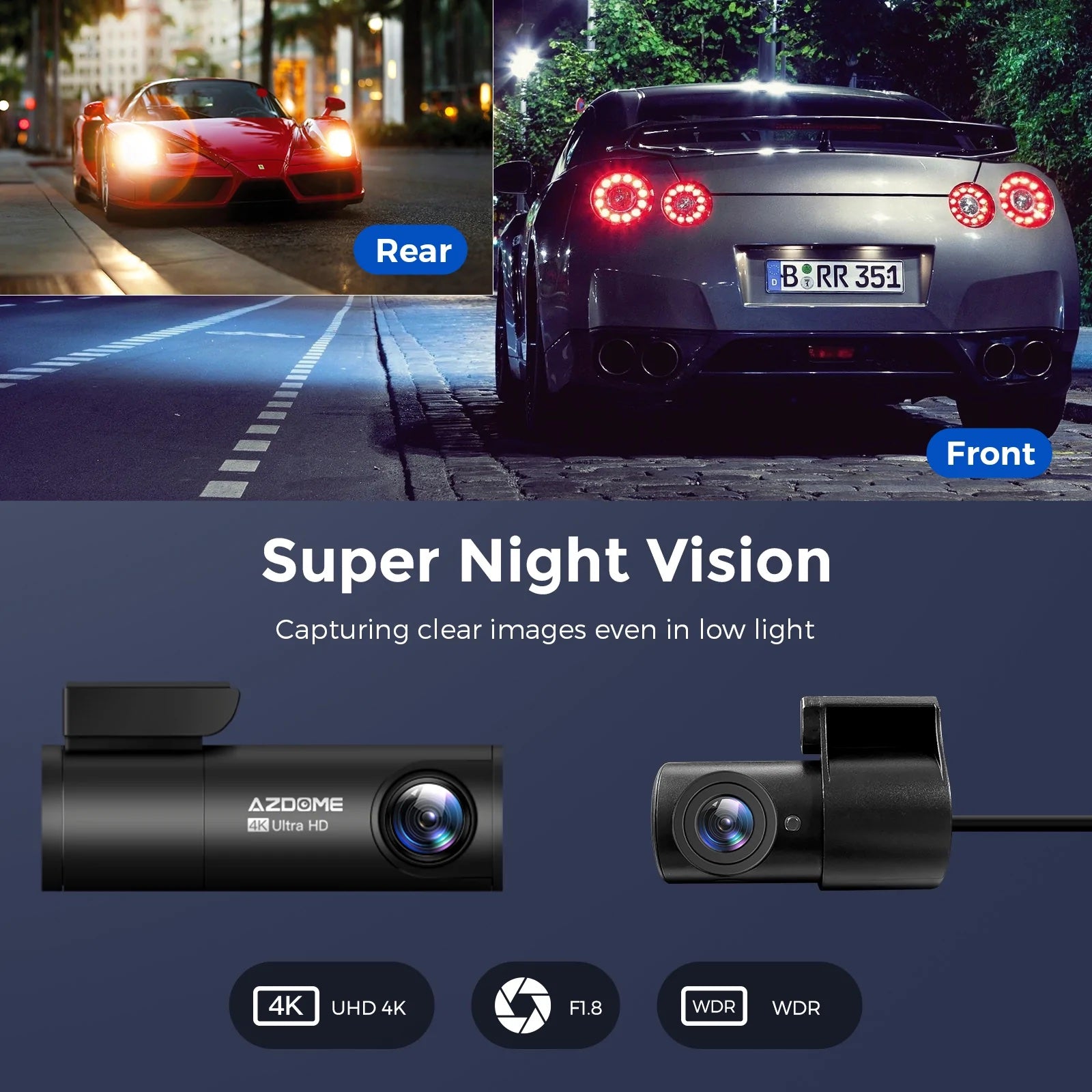 AZDOME M300S Car Recorders 4K+1080P Rear Camera 800MP Lens GPS Wifi Car DVR Voice Control Dash Cam Night Vision