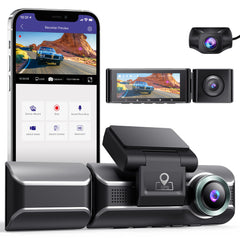 AZDOME M550Pro 3 Channel Dash Cam 64GB memory card free, Front Inside Rear Three Way Car Dash Camera, 4K+1080P Dual Channel With GPS WiFi IR Night Vision
